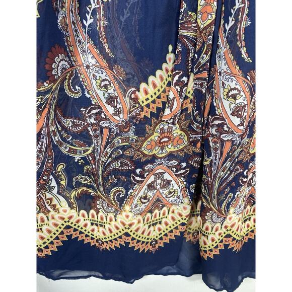 Cato Tunic Top 26/28W 4X 5X Peasant Chiffon Semi Sheer Blue Paisley Boho Artsy - Picture 11 of 16